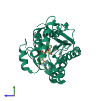 PDB entry 2aqh coloured by chain, side view.