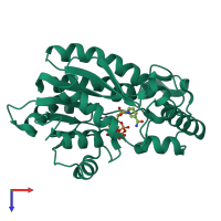 PDB entry 2aqh coloured by chain, top view.