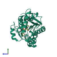 PDB entry 2aqk coloured by chain, side view.