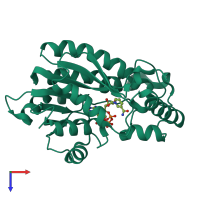 PDB entry 2aqk coloured by chain, top view.