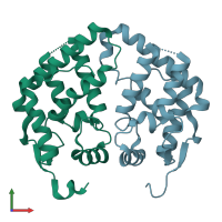 PDB entry 2aql coloured by chain, front view.