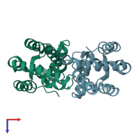 PDB entry 2aql coloured by chain, top view.