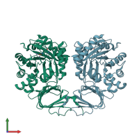 PDB entry 2aqo coloured by chain, front view.