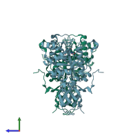 PDB entry 2aqo coloured by chain, side view.
