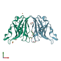 PDB entry 2aqp coloured by chain, front view.