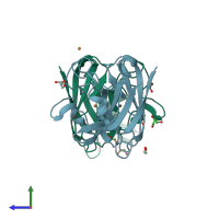 PDB entry 2aqp coloured by chain, side view.