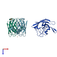 PDB entry 2aqq coloured by chain, top view.
