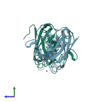 PDB entry 2aqs coloured by chain, side view.