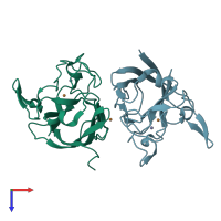 PDB entry 2aqs coloured by chain, top view.
