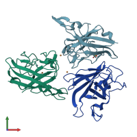 PDB entry 2aqt coloured by chain, front view.