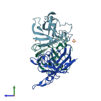 PDB entry 2aqt coloured by chain, side view.