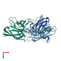 PDB entry 2aqt coloured by chain, top view.