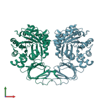 PDB entry 2aqv coloured by chain, front view.