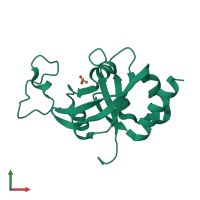 PDB entry 2ar1 coloured by chain, front view.