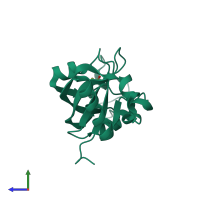 PDB entry 2ar1 coloured by chain, side view.