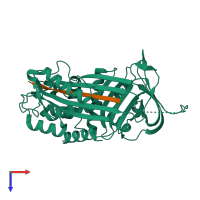 PDB entry 2arq coloured by chain, top view.