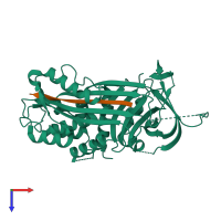 PDB entry 2arr coloured by chain, top view.