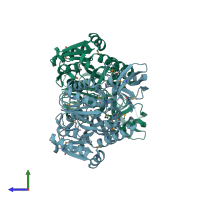 PDB entry 2as0 coloured by chain, side view.