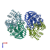 PDB entry 2ash coloured by chain, top view.