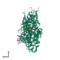 PDB entry 2asm coloured by chain, side view.