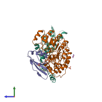 PDB entry 2ass coloured by chain, side view.