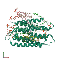 PDB entry 2at9 coloured by chain, front view.