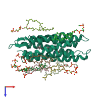 PDB entry 2at9 coloured by chain, top view.