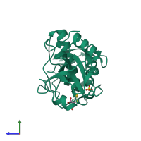 PDB entry 2ato coloured by chain, side view.