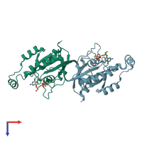 PDB entry 2atx coloured by chain, top view.