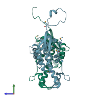 PDB entry 2aua coloured by chain, side view.