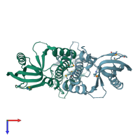 PDB entry 2aua coloured by chain, top view.