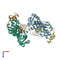 PDB entry 2aus coloured by chain, top view.