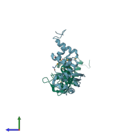 PDB entry 2auw coloured by chain, side view.