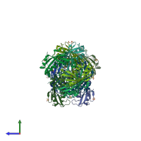 PDB entry 2av9 coloured by chain, side view.