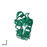 PDB entry 2ava coloured by chain, ensemble of 20 models, side view.