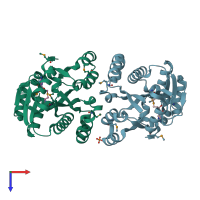 PDB entry 2avn coloured by chain, top view.