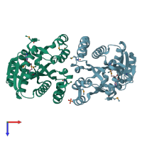 PDB entry 2avn coloured by chain, top view.