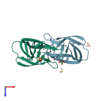 PDB entry 2avo coloured by chain, top view.