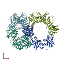 PDB entry 2awa coloured by chain, front view.