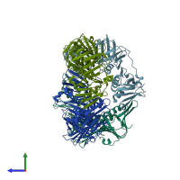 PDB entry 2awa coloured by chain, side view.