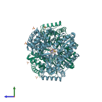 PDB entry 2ax0 coloured by chain, side view.