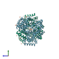 PDB entry 2ax1 coloured by chain, side view.