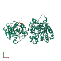PDB entry 2ax3 coloured by chain, front view.