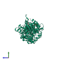 PDB entry 2ax3 coloured by chain, side view.