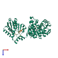 PDB entry 2ax3 coloured by chain, top view.