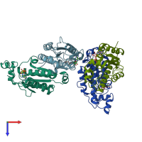 PDB entry 2ax4 coloured by chain, top view.