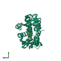 PDB entry 2ax9 coloured by chain, side view.