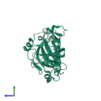 PDB entry 2axc coloured by chain, side view.