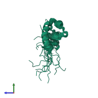 PDB entry 2axd coloured by chain, ensemble of 12 models, side view.