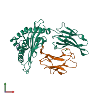 PDB entry 2axf coloured by chain, front view.